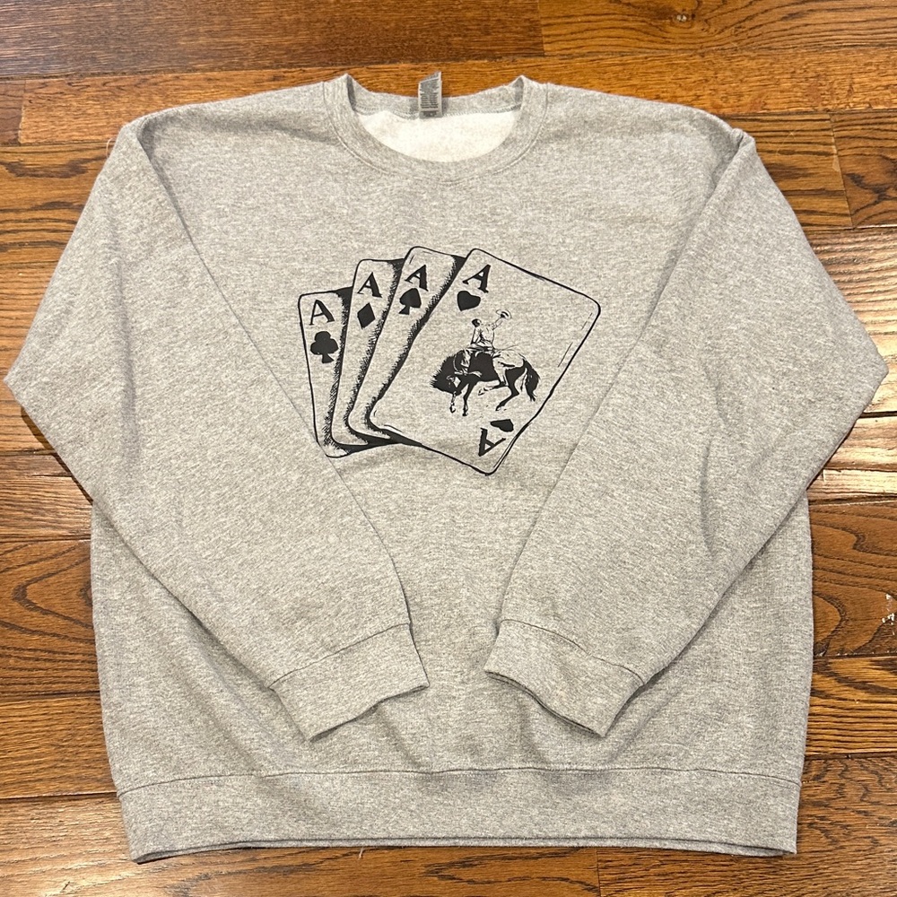 Gildan Gray Playing Card Graphic Sweatshirt
